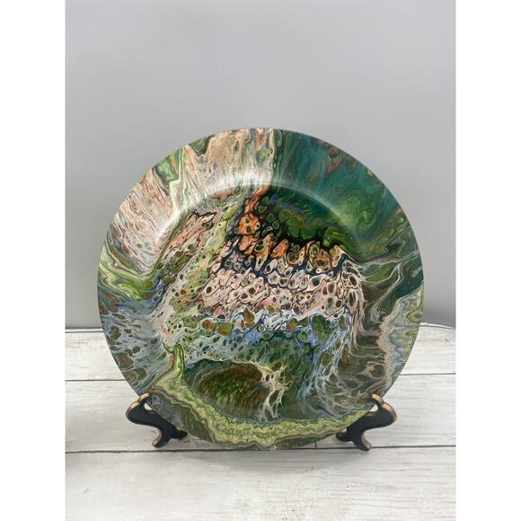 Hydro Dip Style Painted 10.5" Plates Platters Retro Groovy Decor Set Of 2 - Picture 10 of 14